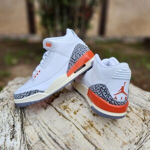 Air Jordan 3 Retro White and Orange Sneakers
